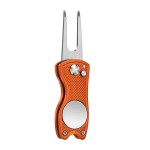 Mile High Life All Metal Foldable Golf Divot Tool with Pop-up Button & Magnetic Ball Marker, Golf Club Holder (Orange Fish)