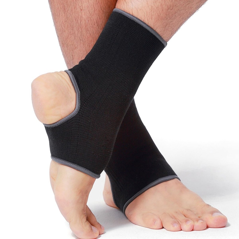 NeoTech Care Ankle Support Sleeve - Open Heel, Light, Elastic & Breathable Knitted Fabric - Medium Compression - For Men, Women, Kids - Right or Left Foot (Black Color, Size L, 1 Pair)