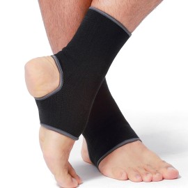 NeoTech Care Ankle Support Sleeve - Open Heel, Light, Elastic & Breathable Knitted Fabric - Medium Compression - For Men, Women, Kids - Right or Left Foot (Black Color, Size L, 1 Pair)
