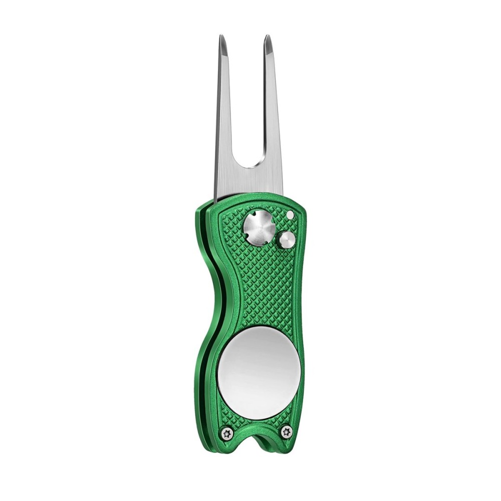 Mile High Life All Metal Foldable Golf Divot Tool with Pop-up Button & Magnetic Ball Marker, Golf Club Holder (Green Fish)