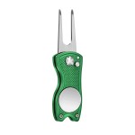 Mile High Life All Metal Foldable Golf Divot Tool with Pop-up Button & Magnetic Ball Marker, Golf Club Holder (Green Fish)