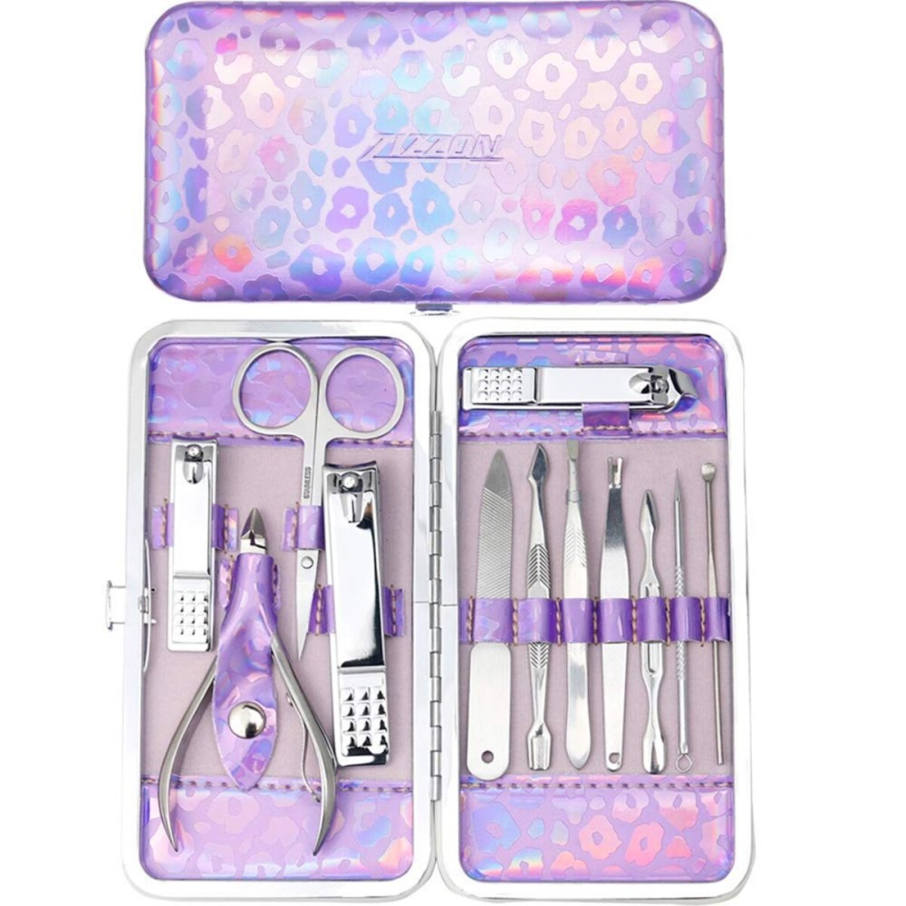 ZIZZON Nail Clippers Kit Manicure Pedicure Set with Holographic Case(Purple)