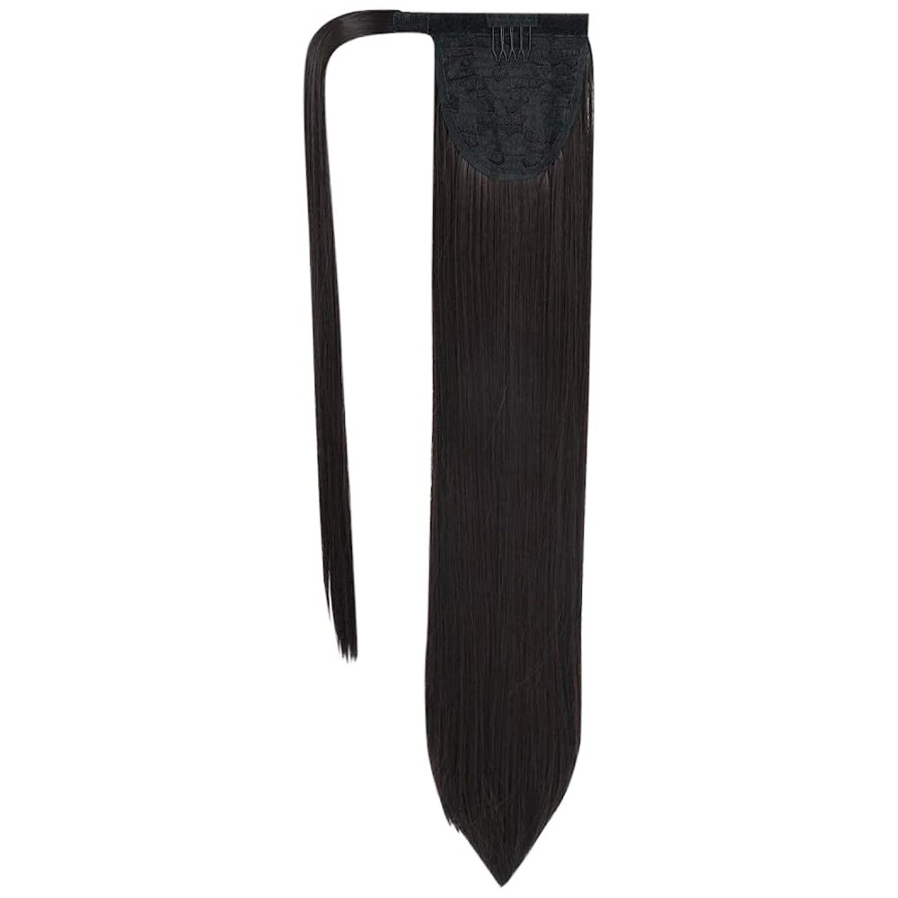 SEIKEA Clip in Ponytail Extension Wrap Around Natural Hairpiece for Women 20 Inch Straight Hair - Black Brown