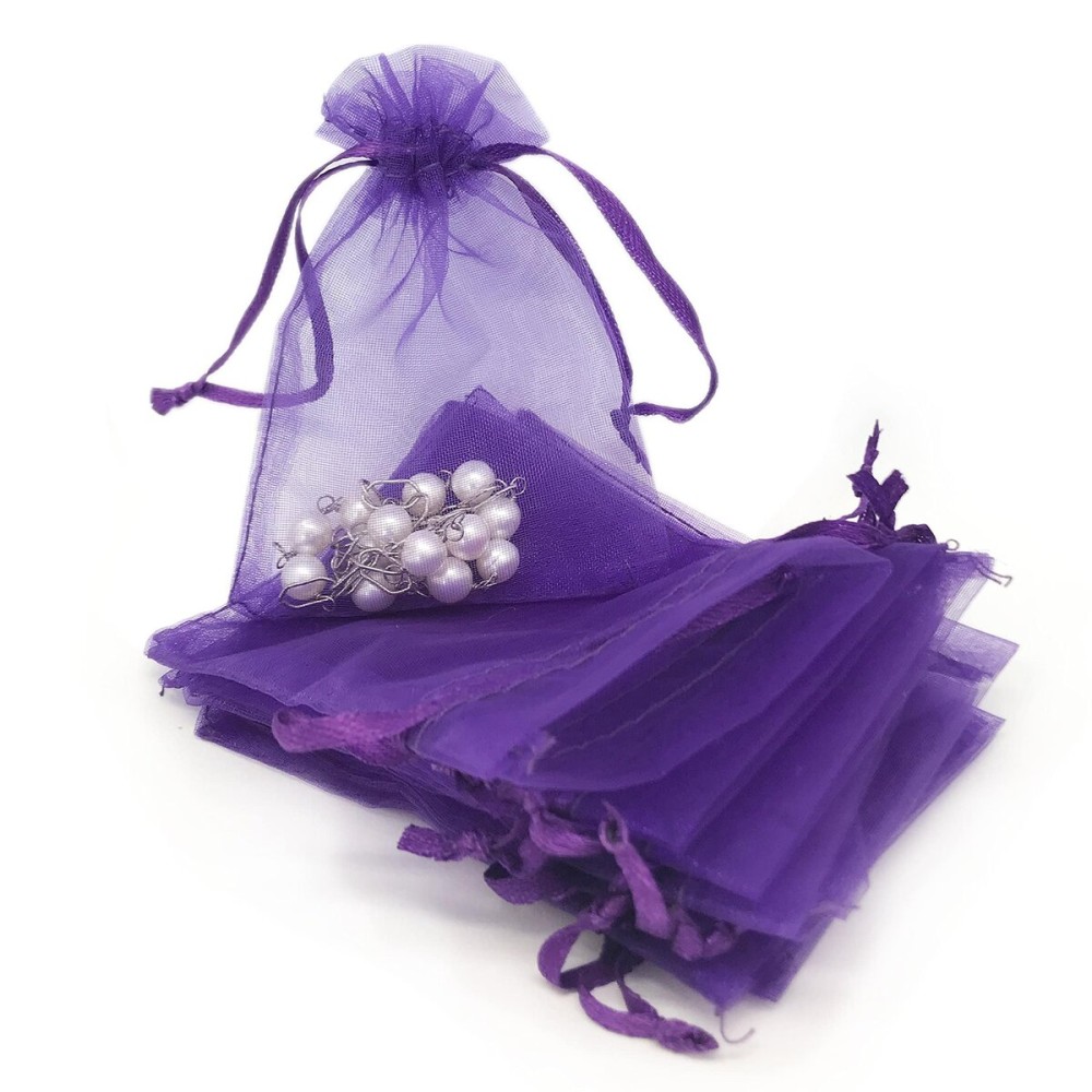 TheDisplayGuys 48-Pack 2 x 2-3/4 Purple Sheer Organza Gift Bags with Drawstring, Goodie Bags for Jewelry, Candy Bags, Treat Bags, Wedding Favors Small Mesh Bags