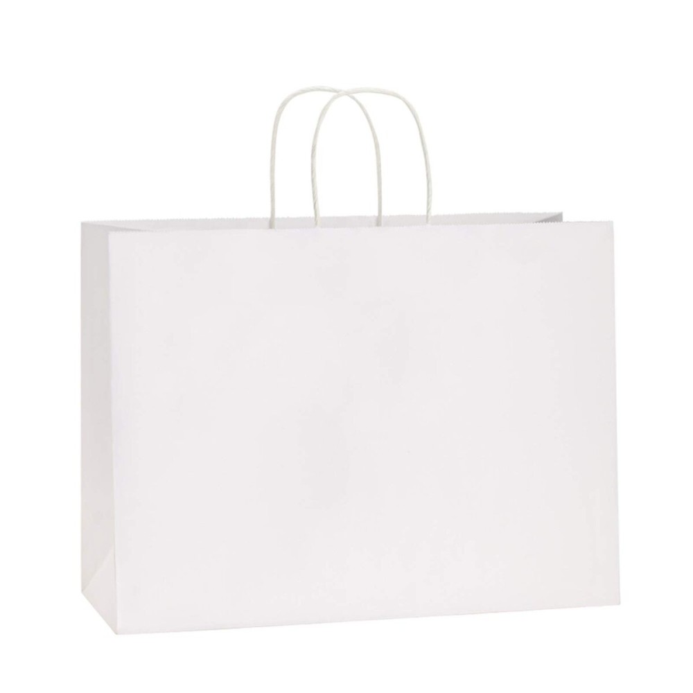BagDream 100Pcs 16x6x12 Inches Kraft Paper Bags with Handles Bulk, Large Shopping Bags for Gifts, Grocery, Merchandise, Party Favor, Take-out, Recyclable White Paper Sacks