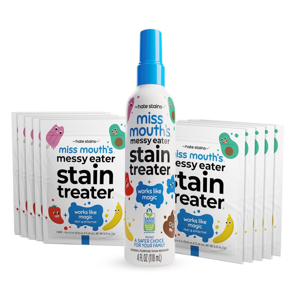 Miss Mouth\'s Messy Eater Stain Treater Spray - 4oz & 10 Wipes Stain Remover - Newborn & Baby Essentials - No Dry Cleaning Food, Grease, Coffee Off Laundry, Underwear, Fabric