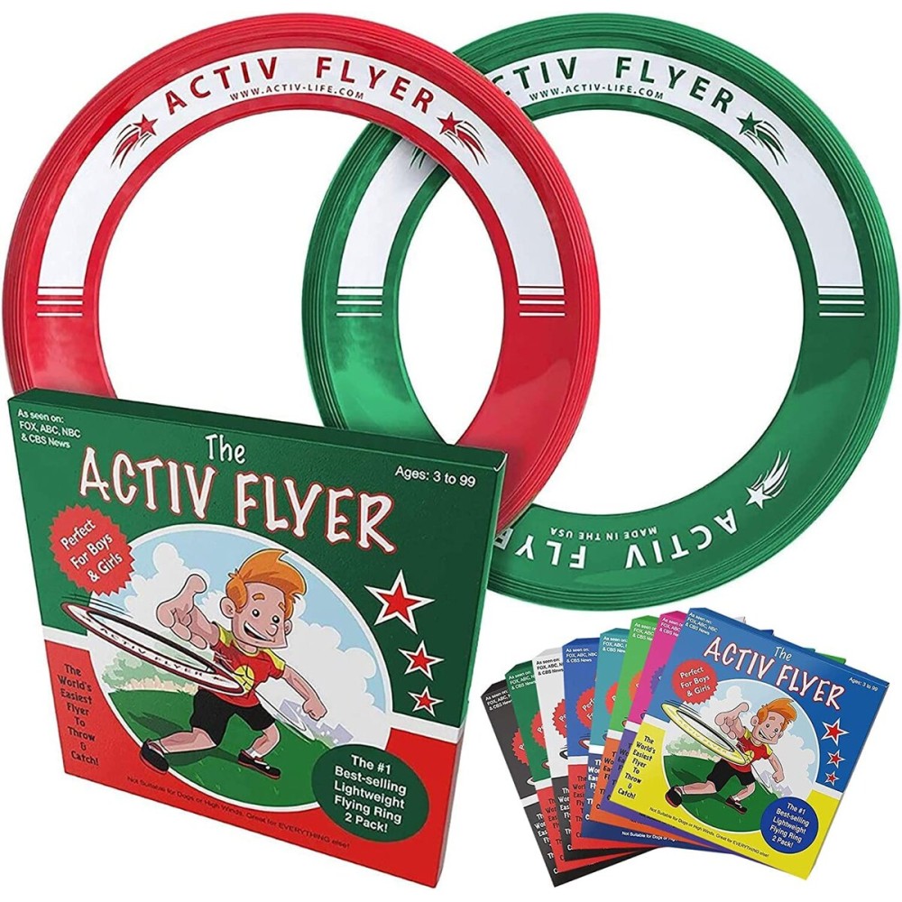 Activ Life Flying Rings for Kids - 2 Pack Fun Beach Toys, Gifts for Boys Girls Teens, Cool Family Outdoor Games - Play at Swimming Pool, Playground Birthday Presents - Green/Red