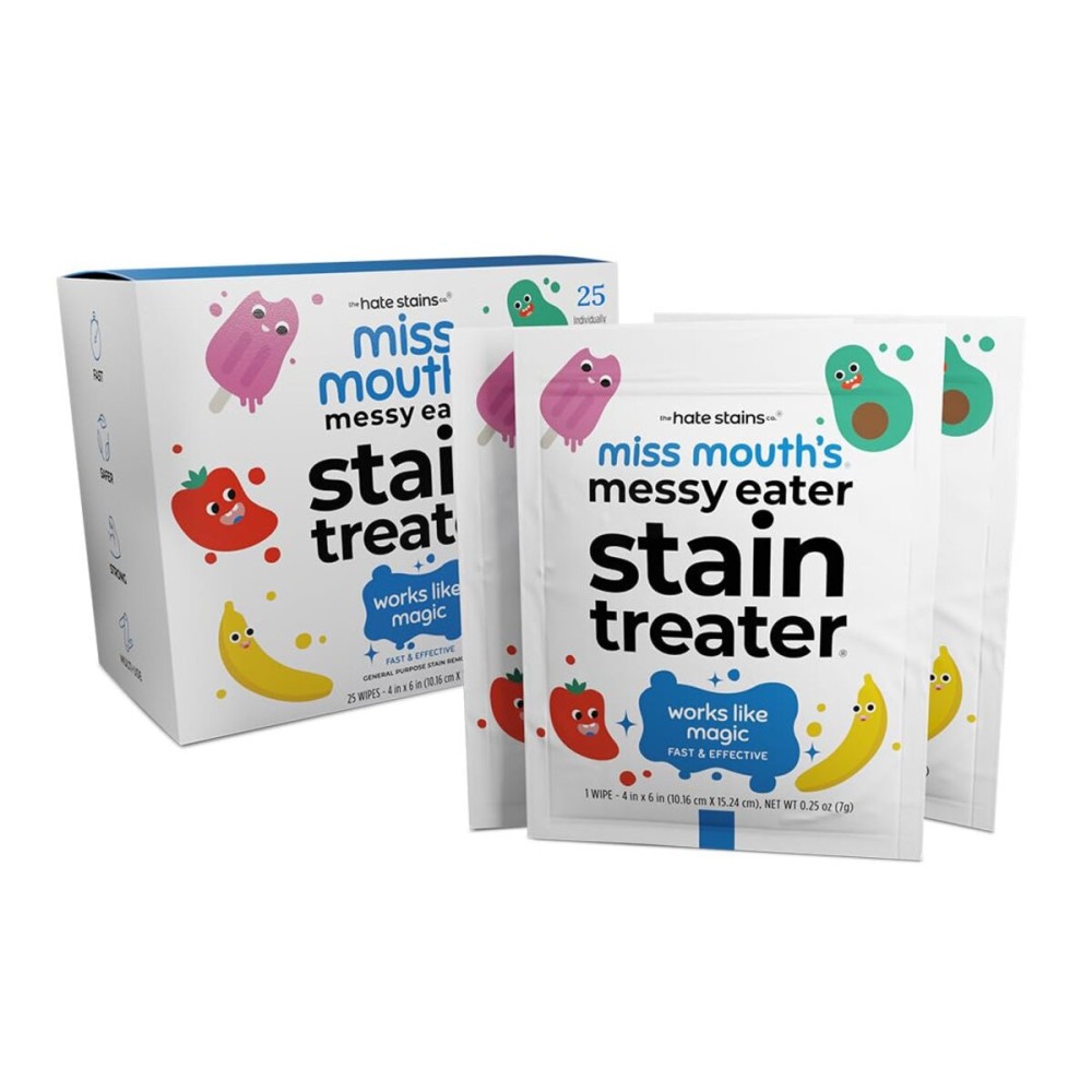 Miss Mouth\'s Messy Eater Stain Treater Wipes - 25 Pack Stain Remover - Newborn & Baby Essentials - No Dry Cleaning Food, Grease, Coffee Off Laundry, Underwear, Fabric