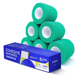 RISEN Cohesive Bandage 2 x 5 Yards, 6 Rolls, Self Adherent Wrap Medical Tape, Adhesive Flexible Breathable First Aid Gauze Ideal for Stretch Athletic