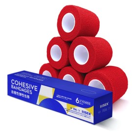RISEN Cohesive Bandage 2 x 5 Yards, 6 Rolls, Self Adherent Wrap Medical Tape, Adhesive Flexible Breathable First Aid Gauze Ideal for Stretch Athletic