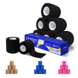 RISEN Cohesive Bandage 2 x 5 Yards, 6 Rolls, Self Adherent Wrap Medical Tape, Adhesive Flexible Breathable First Aid Gauze Ideal for Stretch Athletic