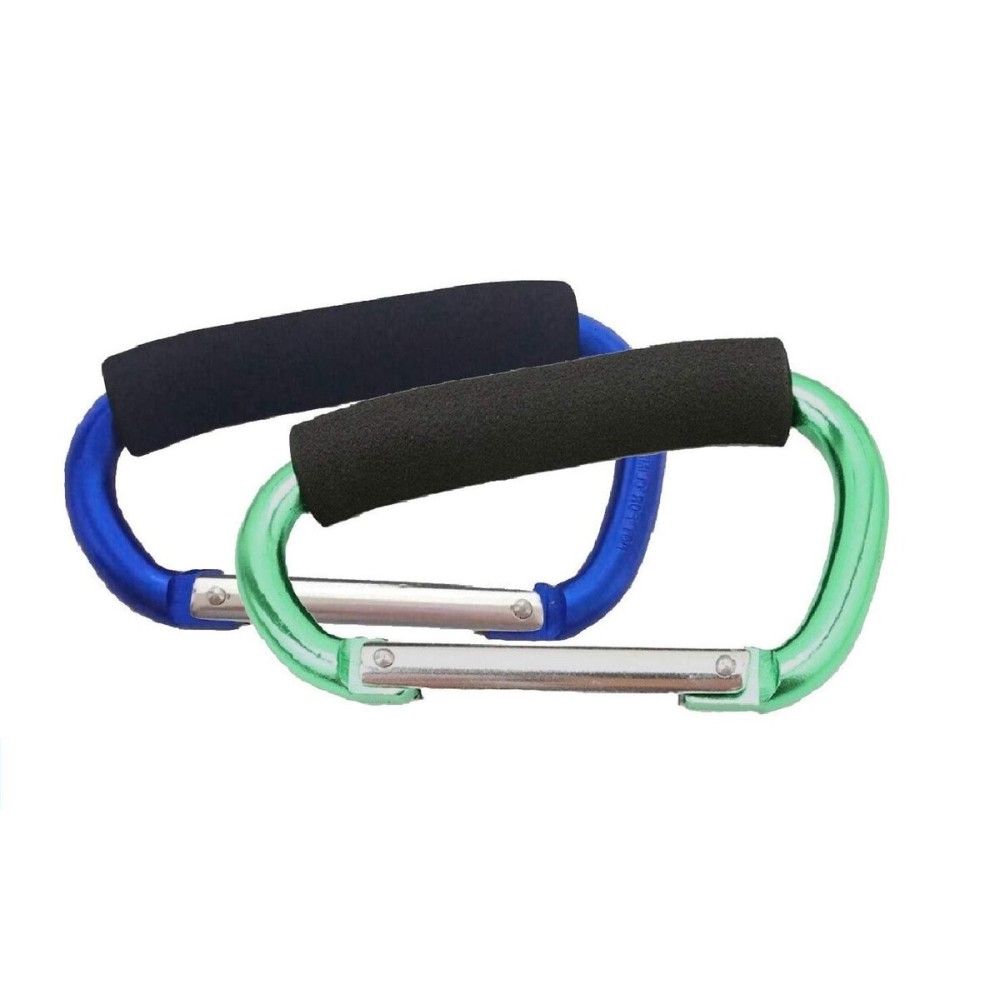 Large Stroller Hooks for Mommy, 2 pcs Carabiner Stroller Hook Organizer for Hanging Purses, Diaper Bag, Shopping Bags. Clip Fits Single/Twin Travel Systems, Car Seats (Blue+Green)