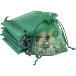 TheDisplayGuys 100-Pack XS 2 x 2 3/4 Dark Green Sheer Organza Gift Bags with Drawstring, Jewelry Candy Treat Wedding Party Favors Mesh Pouch