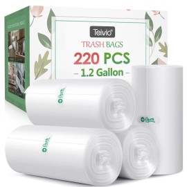 1.2 Gallon 220 Counts Strong Trash Bags Garbage Bags, Bathroom Trash Can Bin Liners, Small Plastic Bags for home office kitchen, fit 5 Liter 5L, 1Gal, Clear