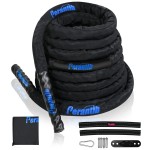 Perantlb 100% Poly Dacron Heavy Battle Rope - 1.5, 30\' 40\' 50\' Lengths - Upgraded Durable Protective Sleeve - Gym Muscle Toning Metabolic Workout Fitness - Anchor Strap Kit Included (1.5 x 30 ft)
