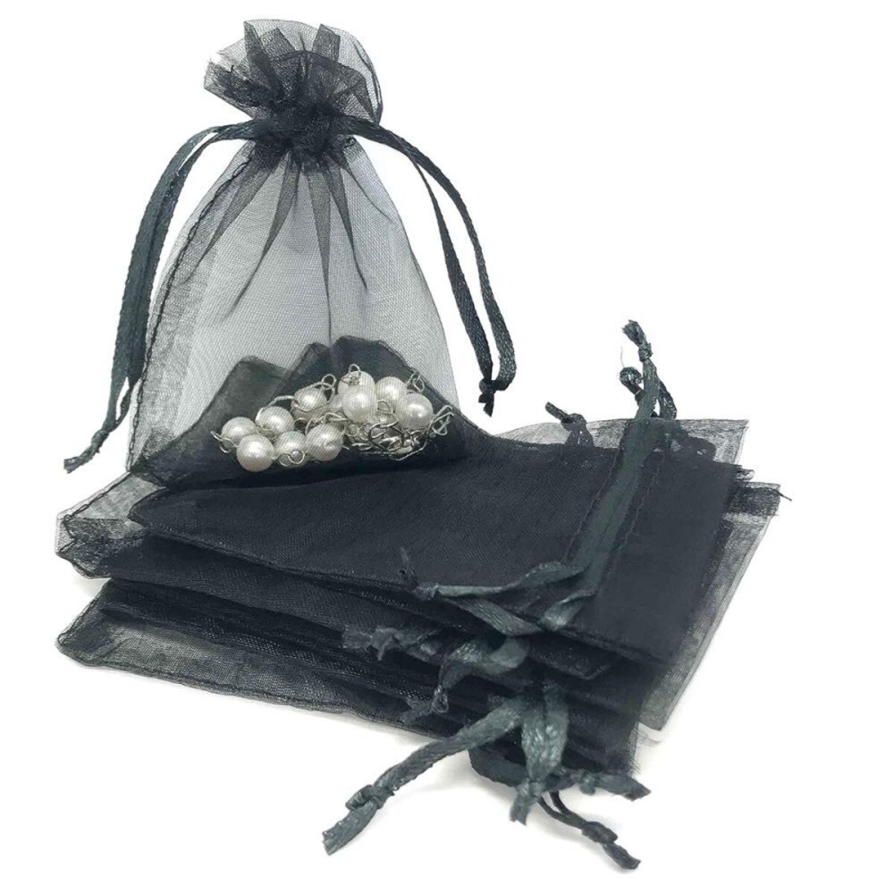 TheDisplayGuys 48-Pack 3x4 Black Sheer Organza Gift Bags with Drawstring, Jewelry Candy Treat Wedding Party Favors Mesh Pouch