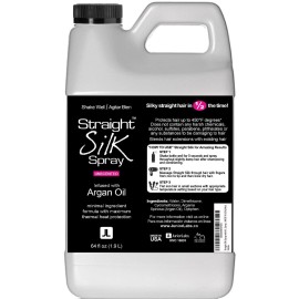 Straight Silk Spray with Moroccan Argan Oil | Hair Straightening Protector & Detangler | Alcohol-Free | Heat Protectant up to 450F | Flat-Iron | Blow-Dry | Unscented | Hair Spray | MADE IN USA (64oz)