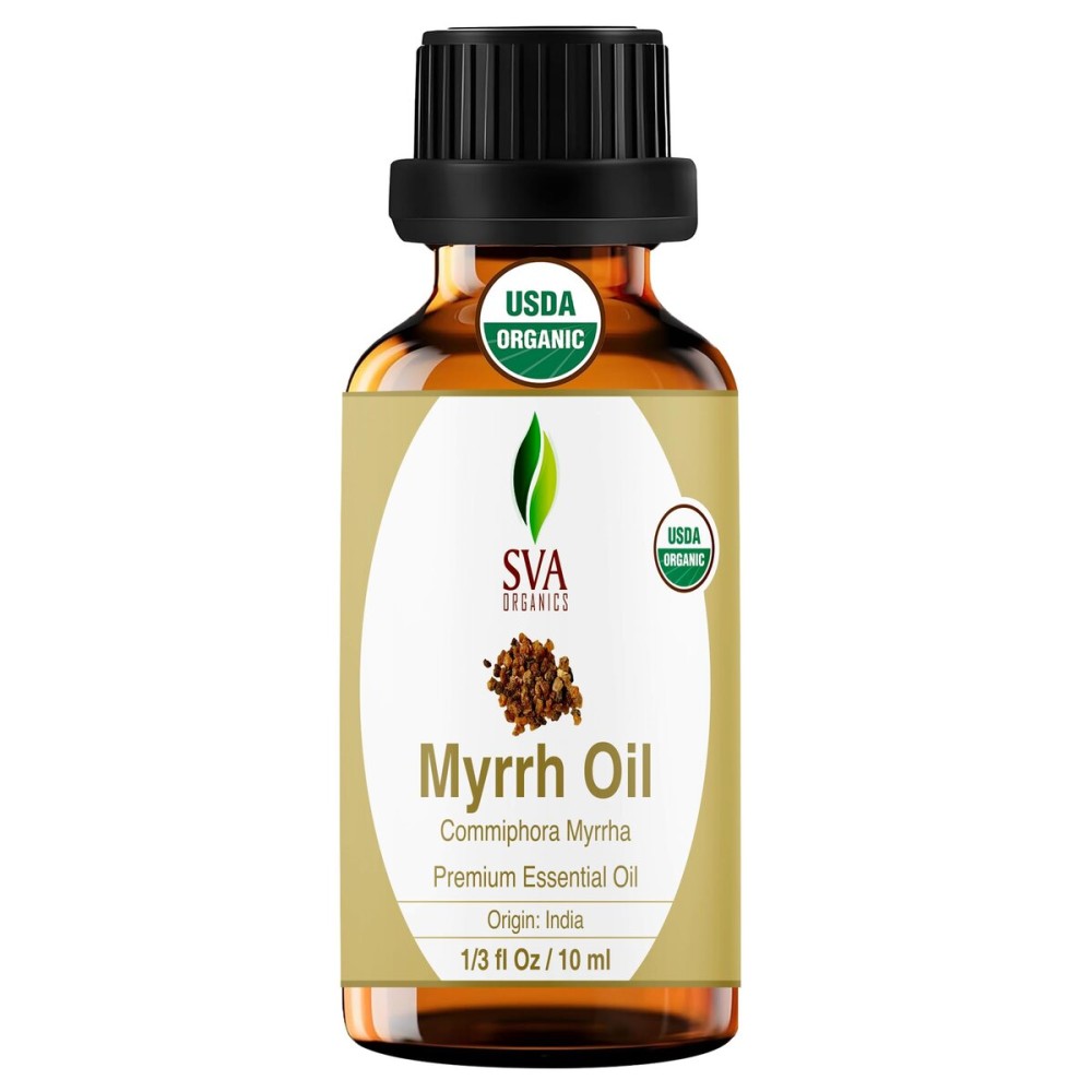 SVA Myrrh Essential Oil Organic - 1/3 Fl Oz - 100% Natural Organic Myrrh Oil - for Diffuser, Hair Care, Face, Skin Care, Aromatherapy, Scalp and Body Massage, Soap and Candle Making