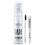 STACY LASH 6.76 fl.oz / 200ml Eyelash Extension Shampoo + Brush/Eyelid Foaming Cleanser/Wash for Extensions & Natural Lashes/Safe Makeup Remover/Supplies for Professional & Home Use