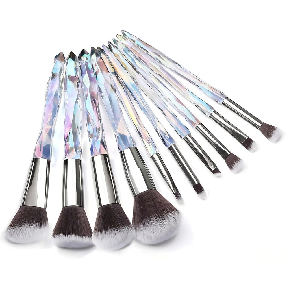 Kingtree Makeup Brushes Set, 10PCS Crystal Makeup Brushes Premium Synthetic Powder Foundation Concealer Eye Shadow Brush, Professional Face Eye Make Up Brushes for Girls Women