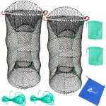 Drasry Crab Trap Bait Lobster Crawfish Shrimp Portable Folded Cast Net Magic Collapsible Fishing Traps Nets Accessories for Blue Crabs 2PCS 23.6in x 11.8in Black (0.39 in Mesh)