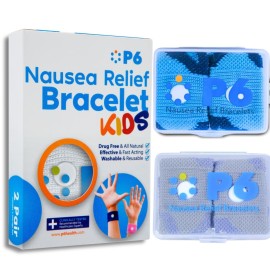 P6 Motion Sickness Bands for Kids Childrens Wristbands for Anti Nausea Sea Cruise Travel Car Sickness All-Natural Non Drowsy Relief Acupressure Treatment 2 Pack (Grey, Blue)