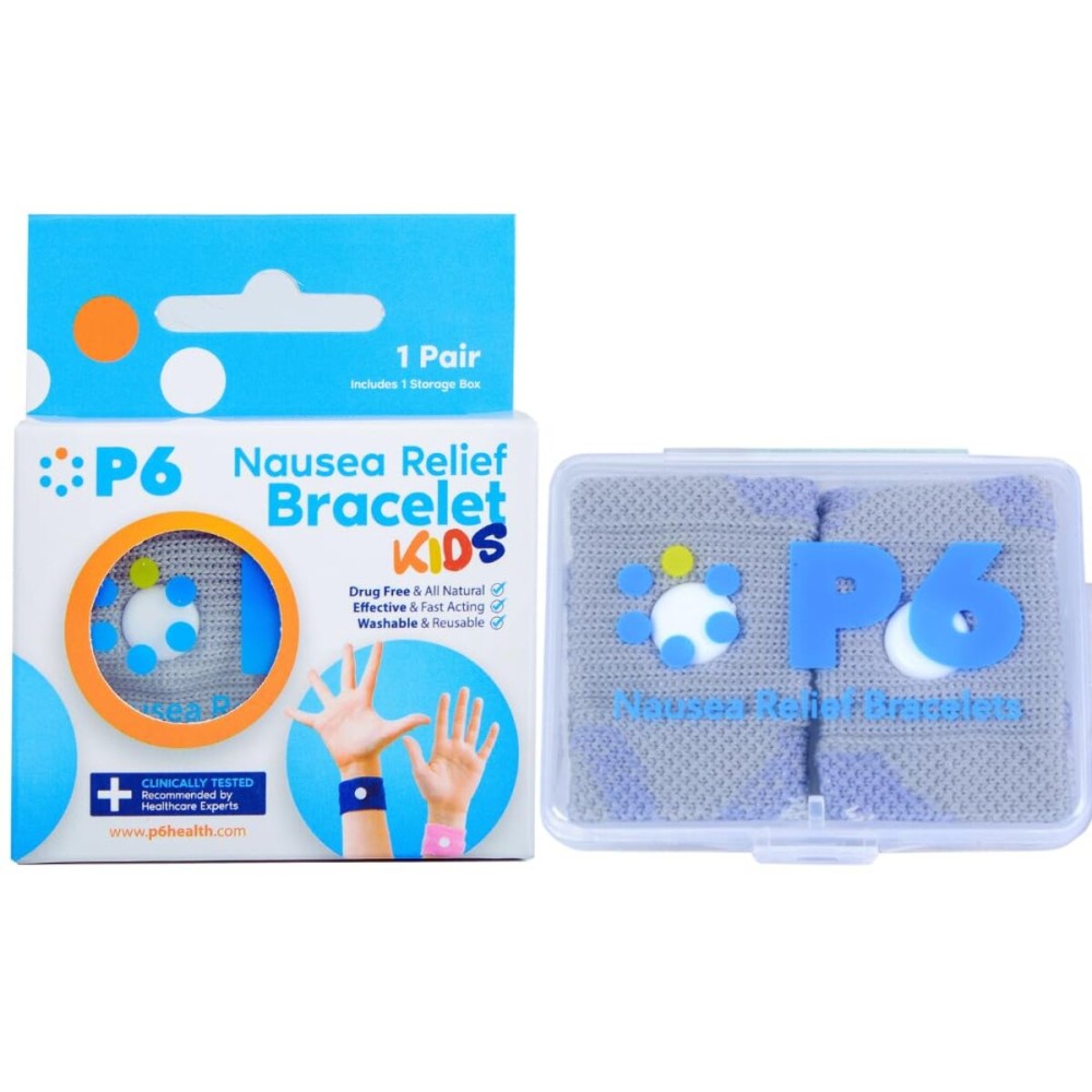 P6 Motion Sickness Bands for Kids Childrens Wristbands for Anti Nausea Sea Cruise Travel Car Sickness All-Natural Non Drowsy Relief (Grey)