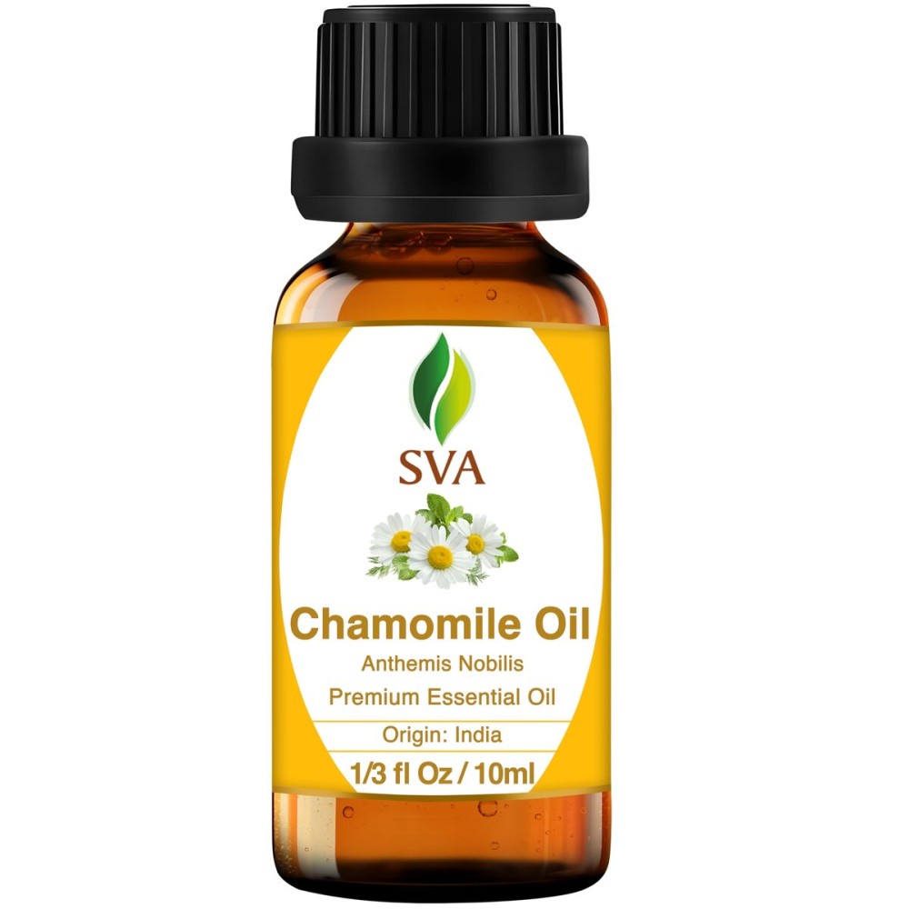 SVA Chamomile Essential Oil - 1/3 Fl Oz - 100% Natural Chamomile Oil - for Diffuser, Hair Care, Face, Skin Care, Aromatherapy, Scalp and Body Massage, Soap and Candle Making