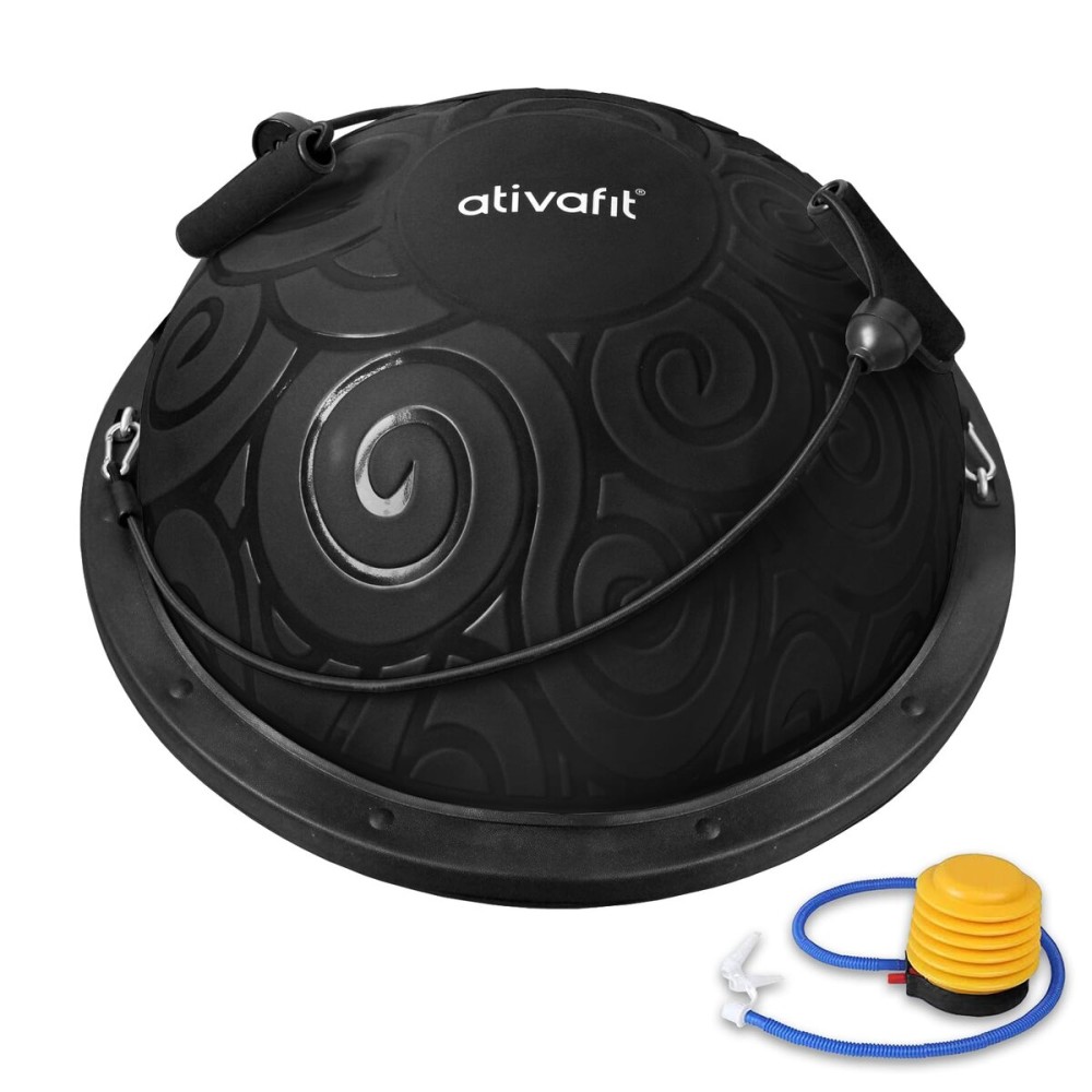 ATIVAFIT HALF BALL BALANCE TRAINER Inflatable YogaStability Ball for Core Strength & Home Workouts with Resistance Bands, Pump & AntiSlip Base (Supports up to 660lbs)