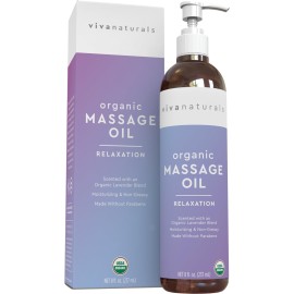 Viva Naturals Organic Massage Oil, Lavender Scented, 8 fl oz (237 mL) - Non-Greasy, Certified Organic Massage Therapy Oils