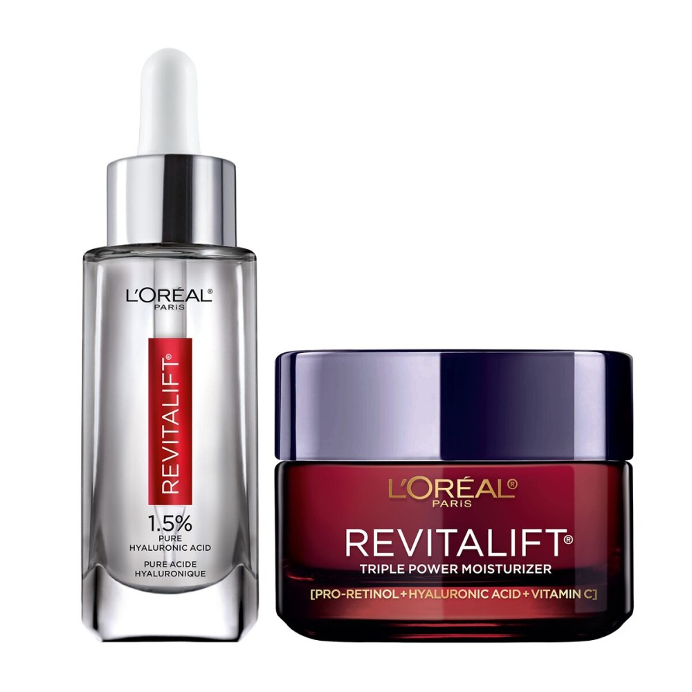 L\'Oreal Paris Revitalift 1.5% Pure Hyaluronic Acid Face Serum + Triple Power Anti-Aging Face Moisturizer, 1 kit