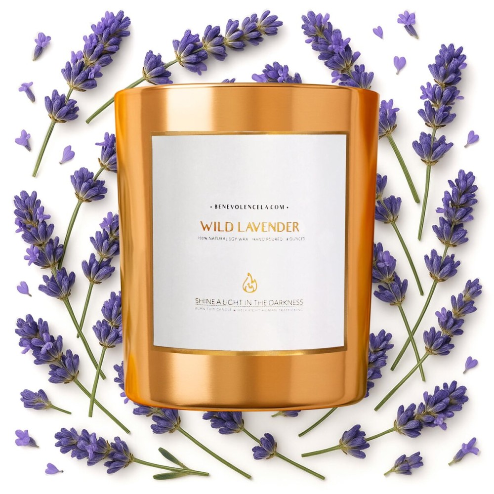 Benevolence LA Wild Lavender Wood Wick Candle | Soy Christmas Scented Candles for Home | Holiday Candle Gifts for Women and Men | Home Fragrance | Aromatherapy | Bathroom Freshener | 8oz, 45 Hour Burn