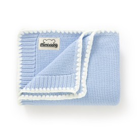 mimixiong 100% Cotton Baby Blanket Knit Cellular Toddler Blankets for Newbron Baby Light Blue 40x30 Inch