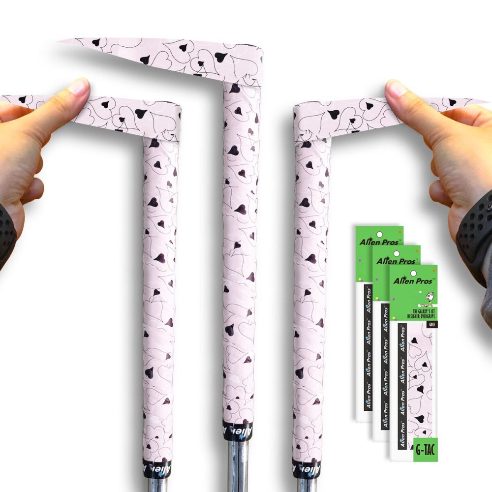 Alien Pros Golf Grip Wrapping Tapes (3-Pack) - Innovative Golf Club Grip Solution - Enjoy a Fresh New Grip Feel in Less Than 1 Minute (3-Pack, Pink Hearts)