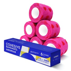 RISEN Cohesive Bandage 2 x 5 Yards, 6 Rolls, Self Adherent Wrap Medical Tape, Adhesive Flexible Breathable First Aid Gauze Ideal for Stretch Athletic
