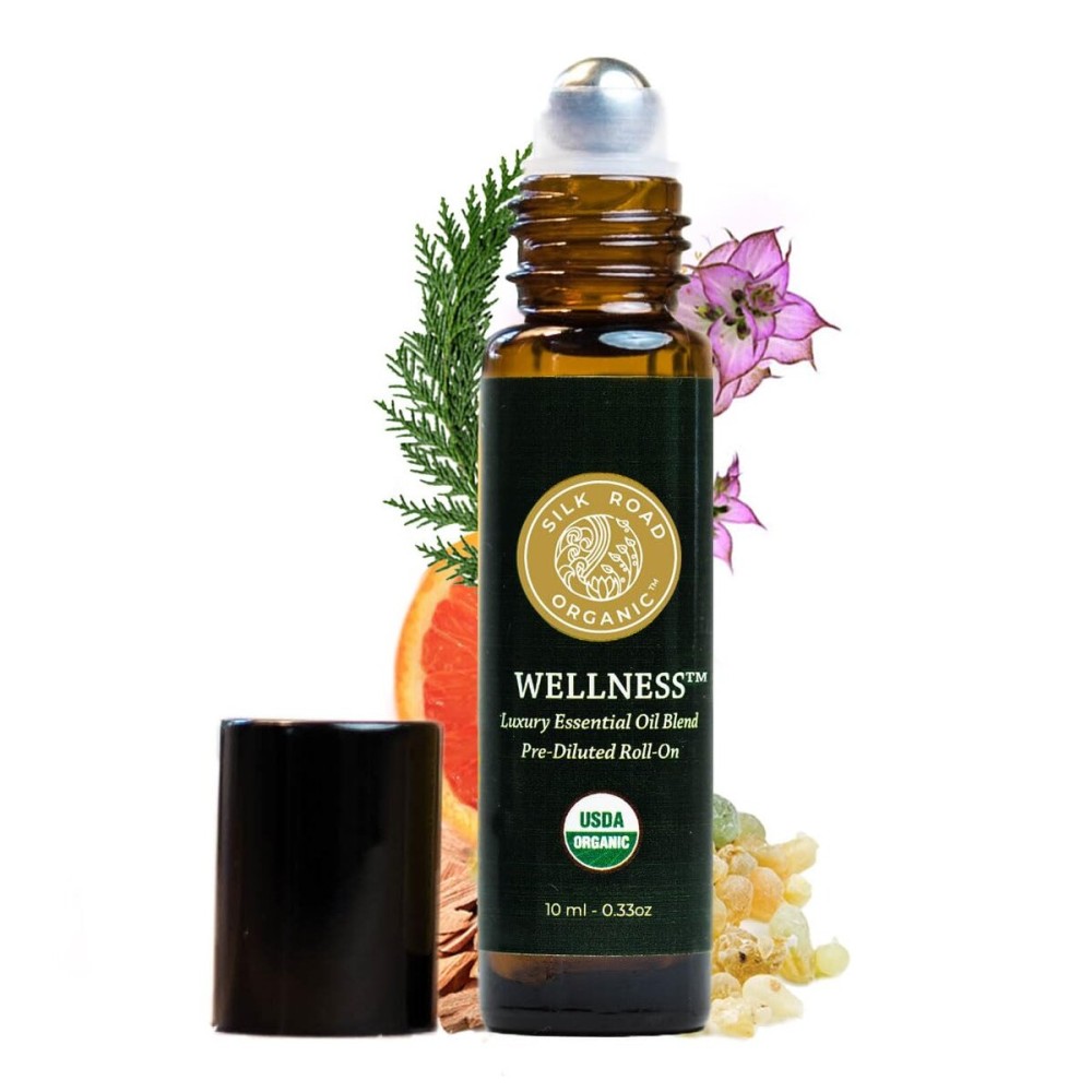 Silk Road Organic Wellness Essential Oil Vitality Blend Roll On - 100% Pure USDA Certified Frankincense, Cypress, Cedarwood, Clary Sage, Orange - Thrive Naturally, 10 ml Roller