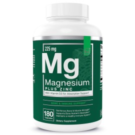 Essential Elements Magnesium Plus Zinc with Vitamin D3 | Scientifically Formulated Heart, Bone & Muscle Support | 225mg Triple-Strength Magnesium Complex with Glycinate, Malate, Citrate | 180 Count
