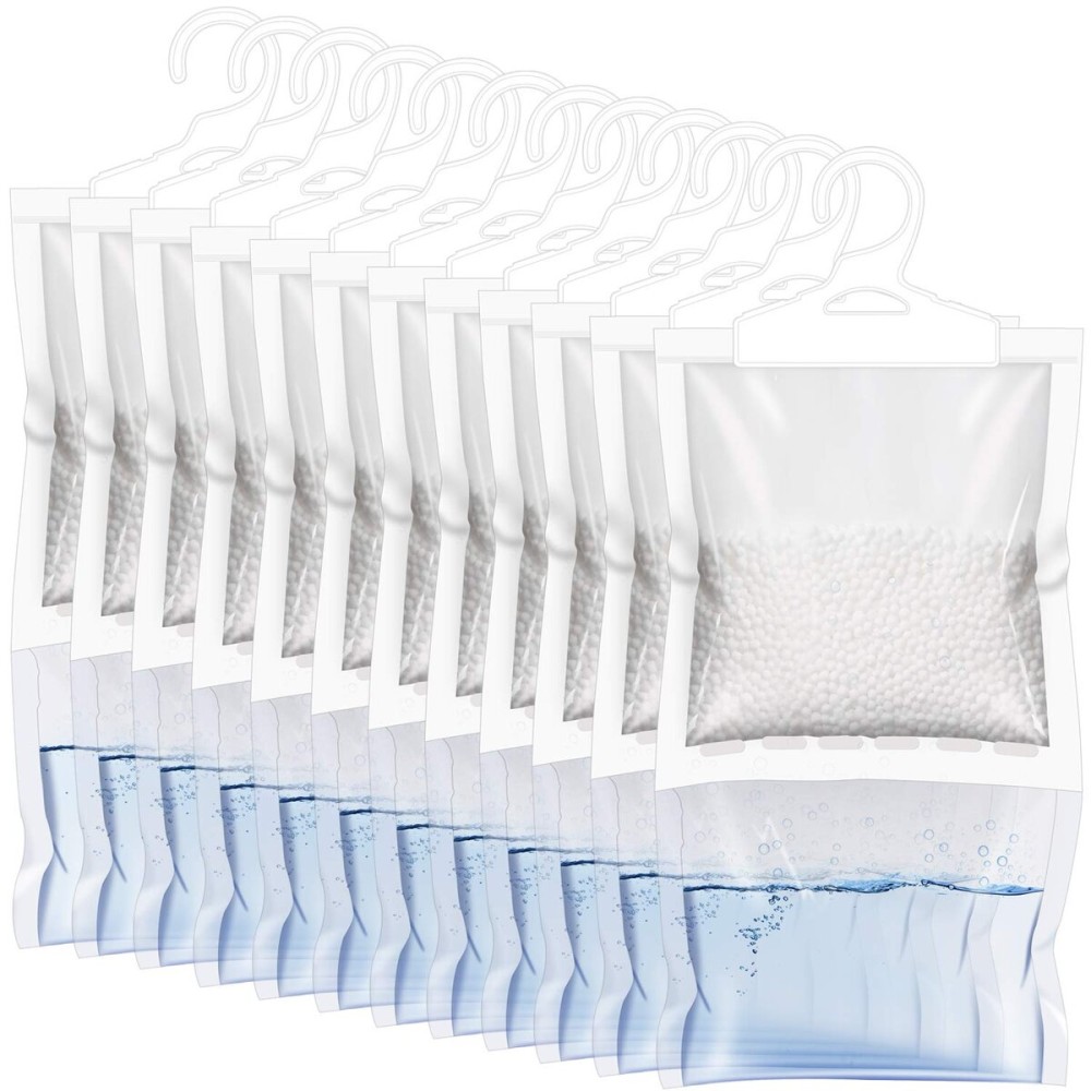 ZSZMFH 12 Pack Moisture Absorber Hanging Bags, Fragrance Free Humidity Packs, Hanging Closet Dehumidifier Bags-220g/pack