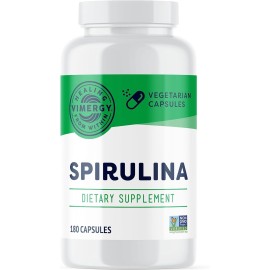 Vimergy Spirulina Capsules - Concentrated Plant Protein Supports Immune Health & Cardiovascular Function - Vegan, Kosher, Gluten-Free - 180 Capsules