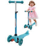 ChromeWheels Scooter for Kids, Deluxe 3 Wheel Scooter for Toddlers 4 Adjustable Height Glider with Kick Scooters, Lean to Steer with LED Flashing Light for Ages 3-6 Girls Boys, Aqua