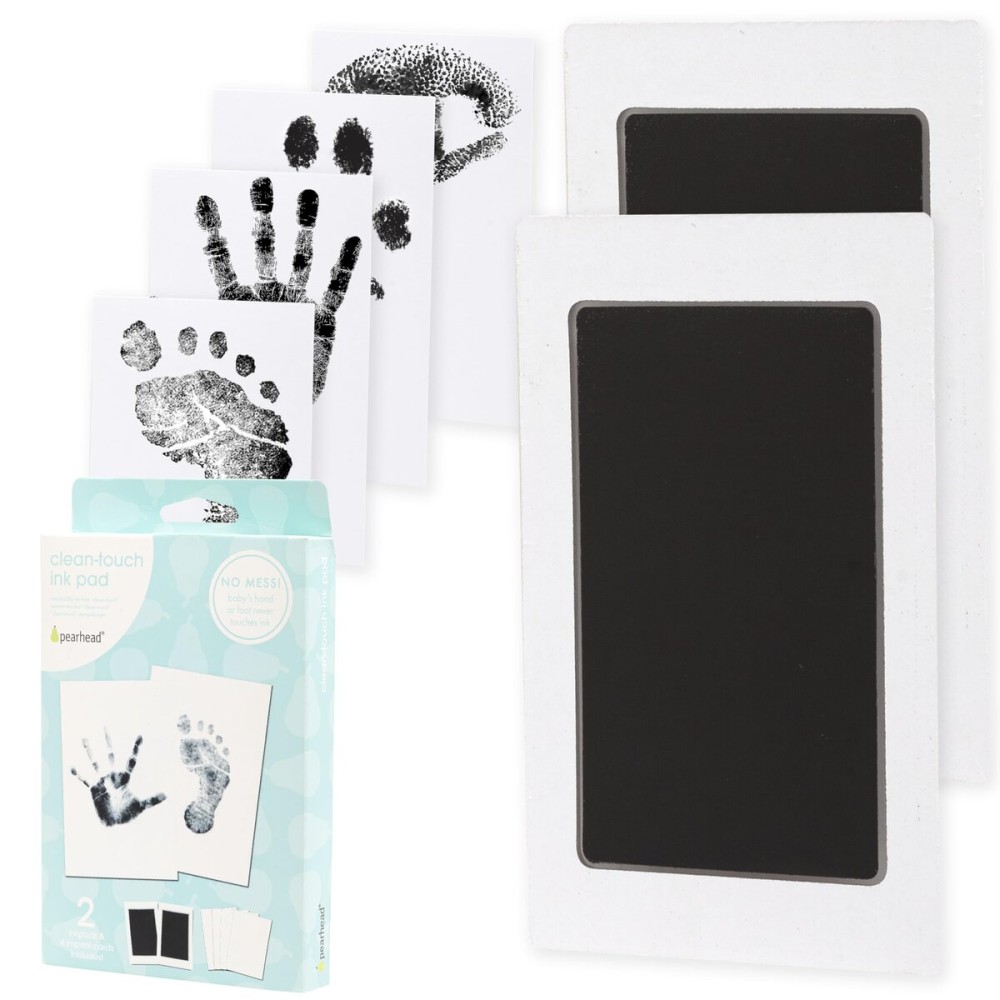 Pearhead Newborn Baby Handprint and Footprint Kit - No Mess Clean-Touch Ink Pad with Impression Cards, Safe for Skin, Perfect Keepsake for Family, Acid-Free, Black, Pack of 2