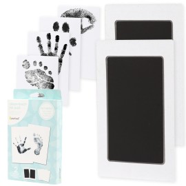 Pearhead Newborn Baby Handprint and Footprint Kit - No Mess Clean-Touch Ink Pad with Impression Cards, Safe for Skin, Perfect Keepsake for Family, Acid-Free, Black, Pack of 2