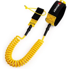 Abahub Premium Coil SUP Leash, 10 ft Yellow Coiled Paddle Board Leashes, 7.2mm Thick Legrope Strap for Longboard Surfboards, Stand-up Paddleboards, iSUP Replacement Leg Rope