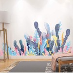Amaonm Creative Cartoon Removable 3D Under The Sea World Nature Scenery Wall Stickers Ocean Grass Colorful Seaweed Baseboard Wall Decal for Wall Corner Nursery Room Bathroom Living Room (Coral)