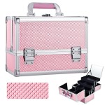Joligrace Makeup Train Case Cosmetic Box 11.8 Inches Jewelry Organizer Professional 3 Tiers Trays with Mirror and Brush Holder Lockable Key Portable Travel Mermaid Pink
