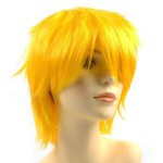 Modernfairy Anime Halloween Wig Yellow for Cosplay Party, Synthetic Layered Short Hair Wigs with Bangs, Pastel Wigs for Women Men