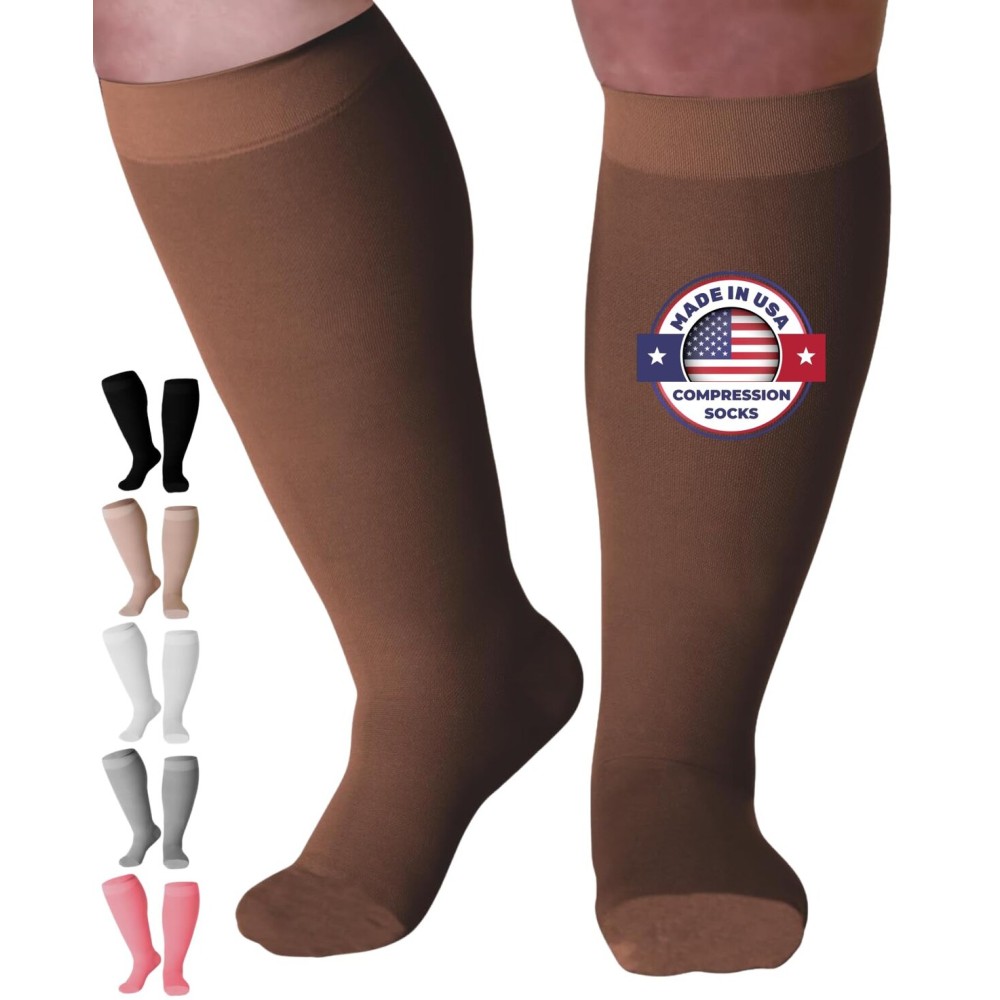 Mojo Compression Socks for Women and Men 20-30mmHg Knee High - Unisex Medical Compression Support Stockings for Nursing, Airplane, Travel Circulation - Brown, X-Large - AB201