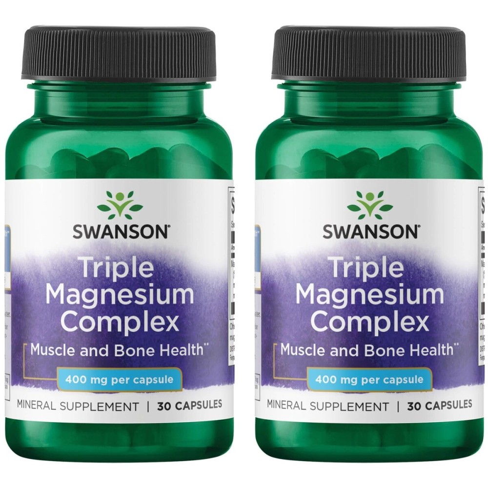 Swanson Triple Magnesium Complex - Mineral Supplement - Natural Support - Featuring Citrate, Oxide & Aspartate - (30 Capsules, 400mg Each,) (2 Pack)