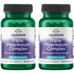 Swanson Triple Magnesium Complex - Mineral Supplement - Natural Support - Featuring Citrate, Oxide & Aspartate - (30 Capsules, 400mg Each,) (2 Pack)