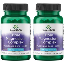 Swanson Triple Magnesium Complex - Mineral Supplement - Natural Support - Featuring Citrate, Oxide & Aspartate - (30 Capsules, 400mg Each,) (2 Pack)